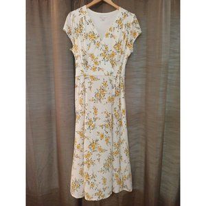 Women's C Est. 1946 Floral Print V-neck Wrap Maxi Dress White/Yellow Size Large